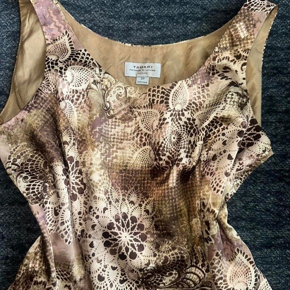 Vintage Tahari Arthur S. Levine brown satin lace print tank top - Picture 1 of 6